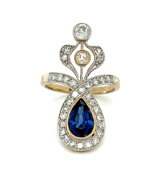 1.58ct Sapphire &  1.50ctw Diamond PT  6.13gr Ring Handmade