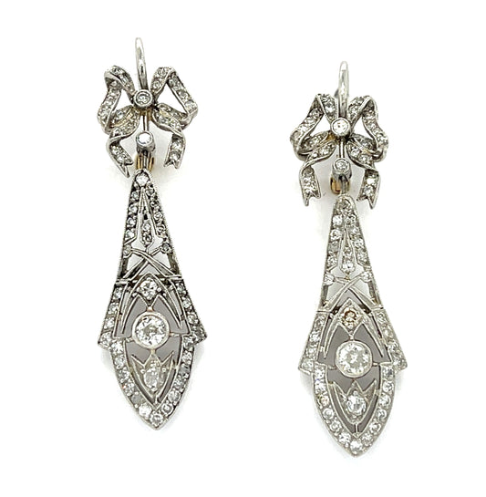 2.50ct Diamond PT/18K  7.45gr Drop Earrings Length 1.75
