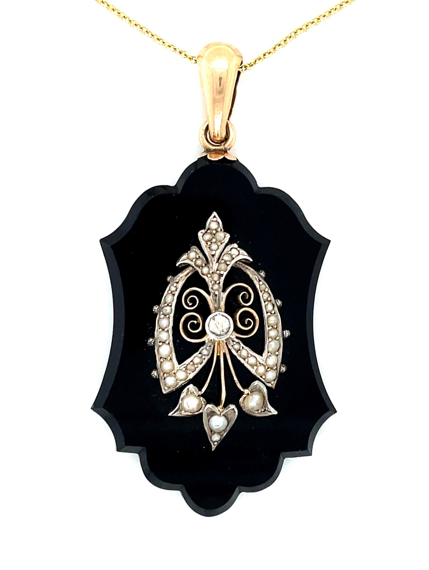 Victorian .08ct Diamond & Onyx 14KY Pendant/locket (Antique 1860s)