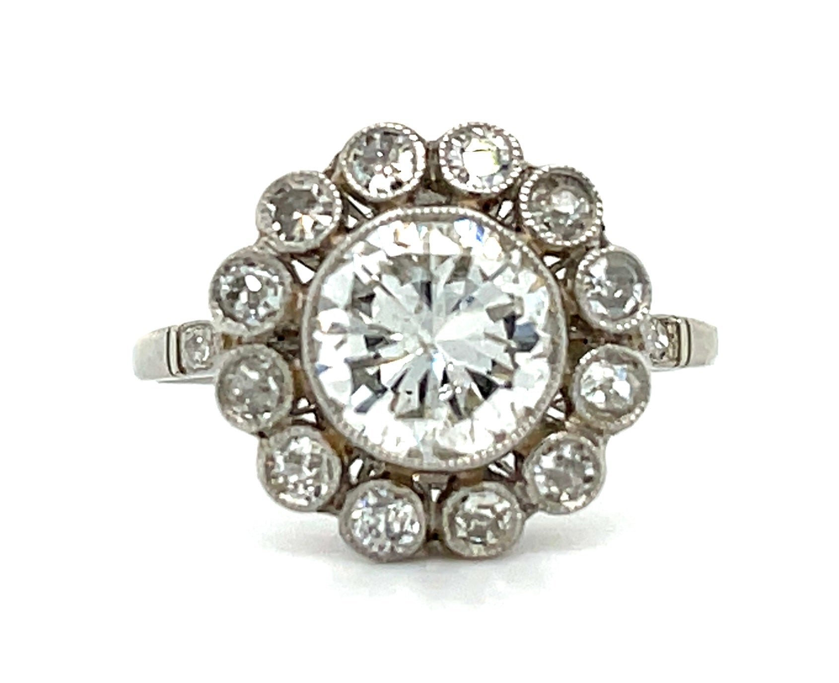 1.85ct SI3 H-I (No Cert) Diamond PT 4.57gr Ring Handmade