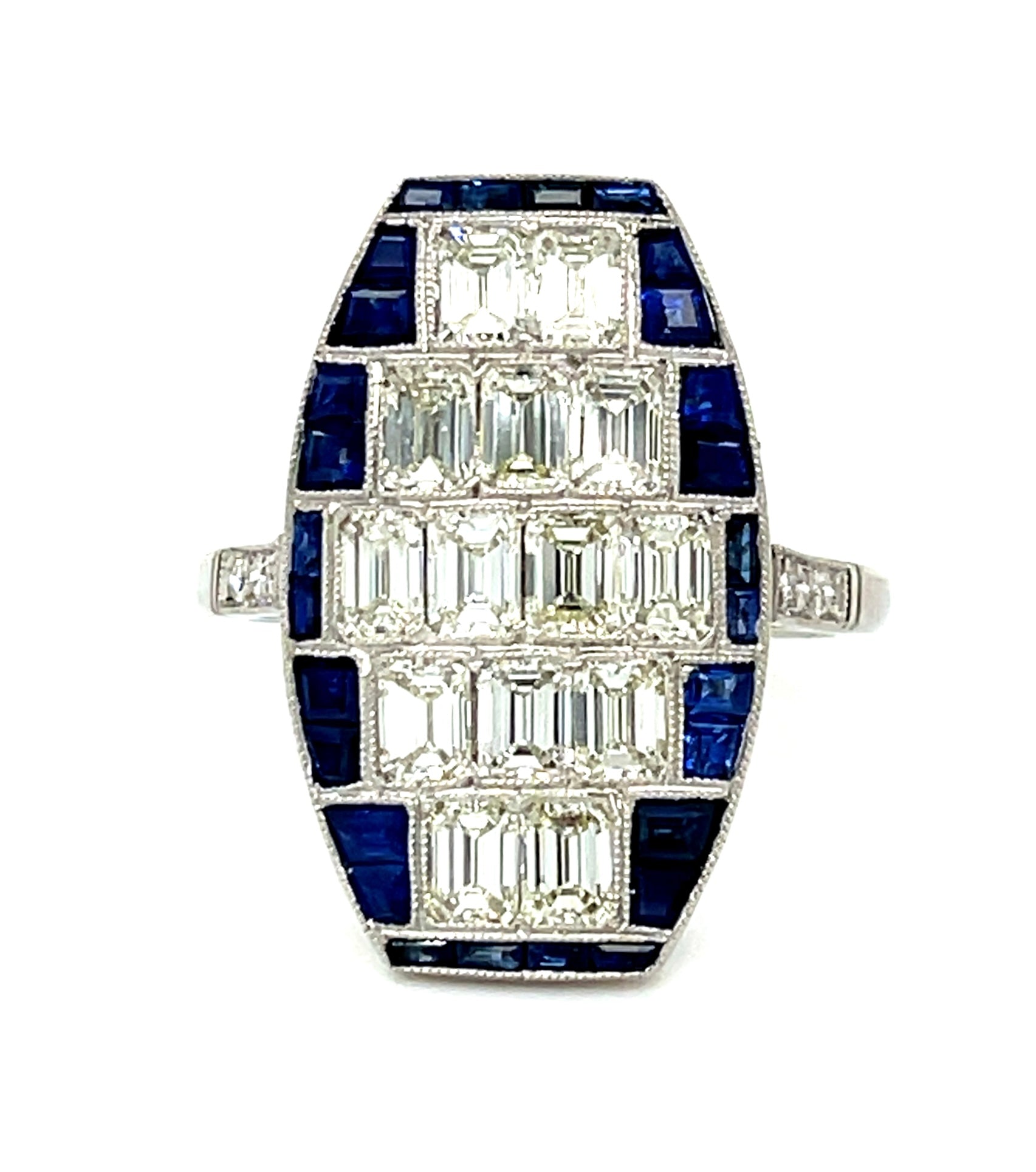 1.68ct Diamond &  1.26ctw Sapphire PT  7.35gr Ring Handmade .10ct Sd Size 7