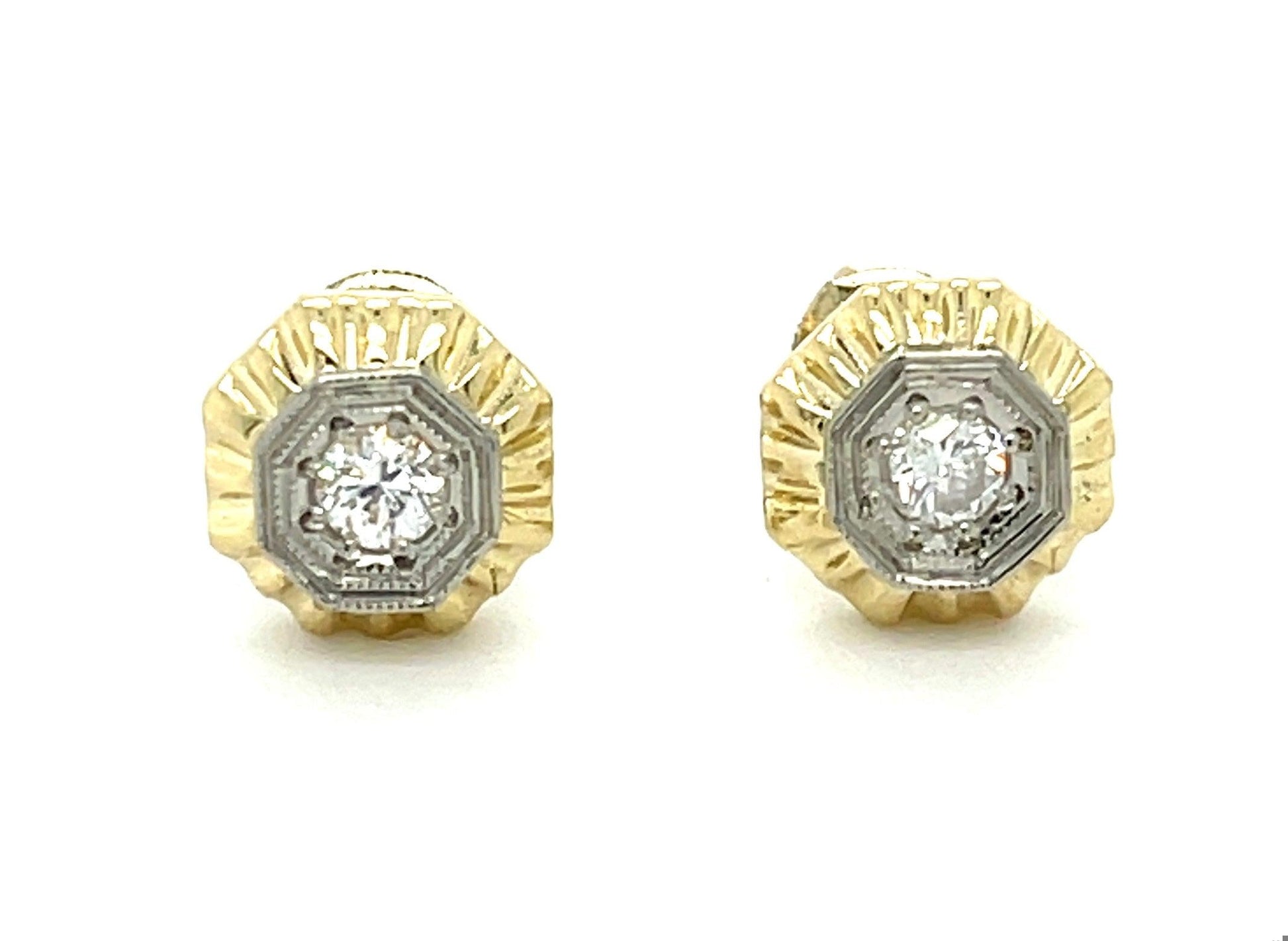 .20ct Round Brilliant Diamonds 14KY Two Tone Gold Vintage Style Earrings