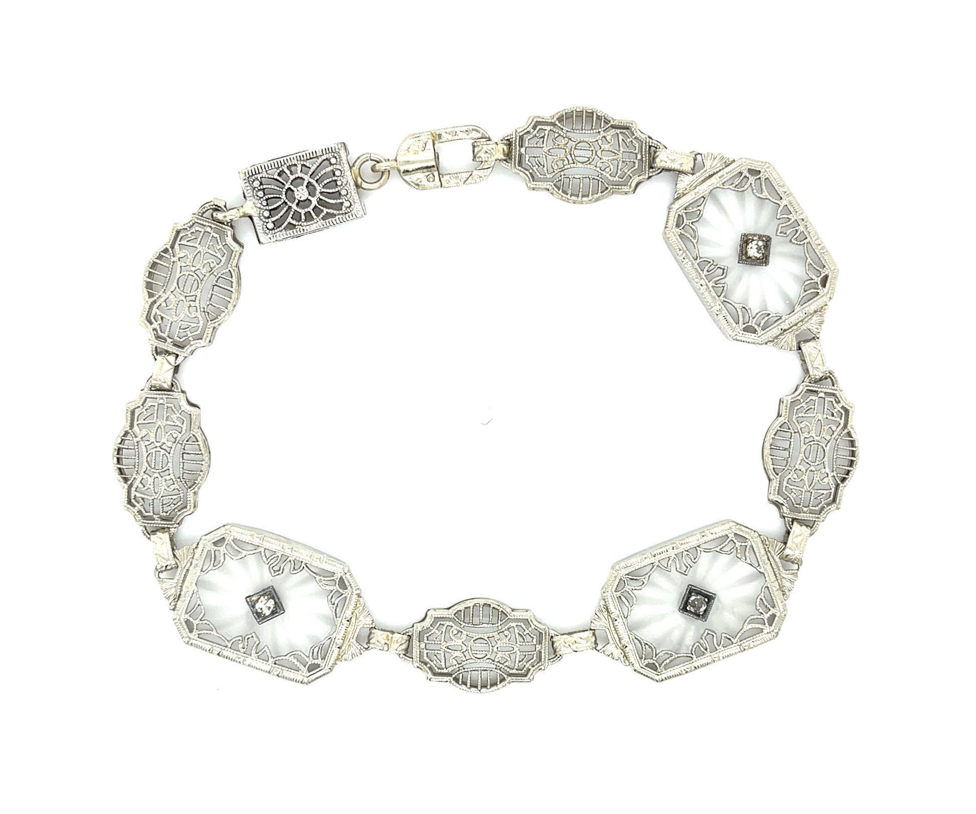 Art Deco .11ct Diamond & Crystal 10K 9.61gr Bracelet Circa 1930s
