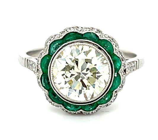 2.05ct Diamond Transitional &  1.00ctw Emerald PT  4.84gr Ring .48ct Sd Size 6.7