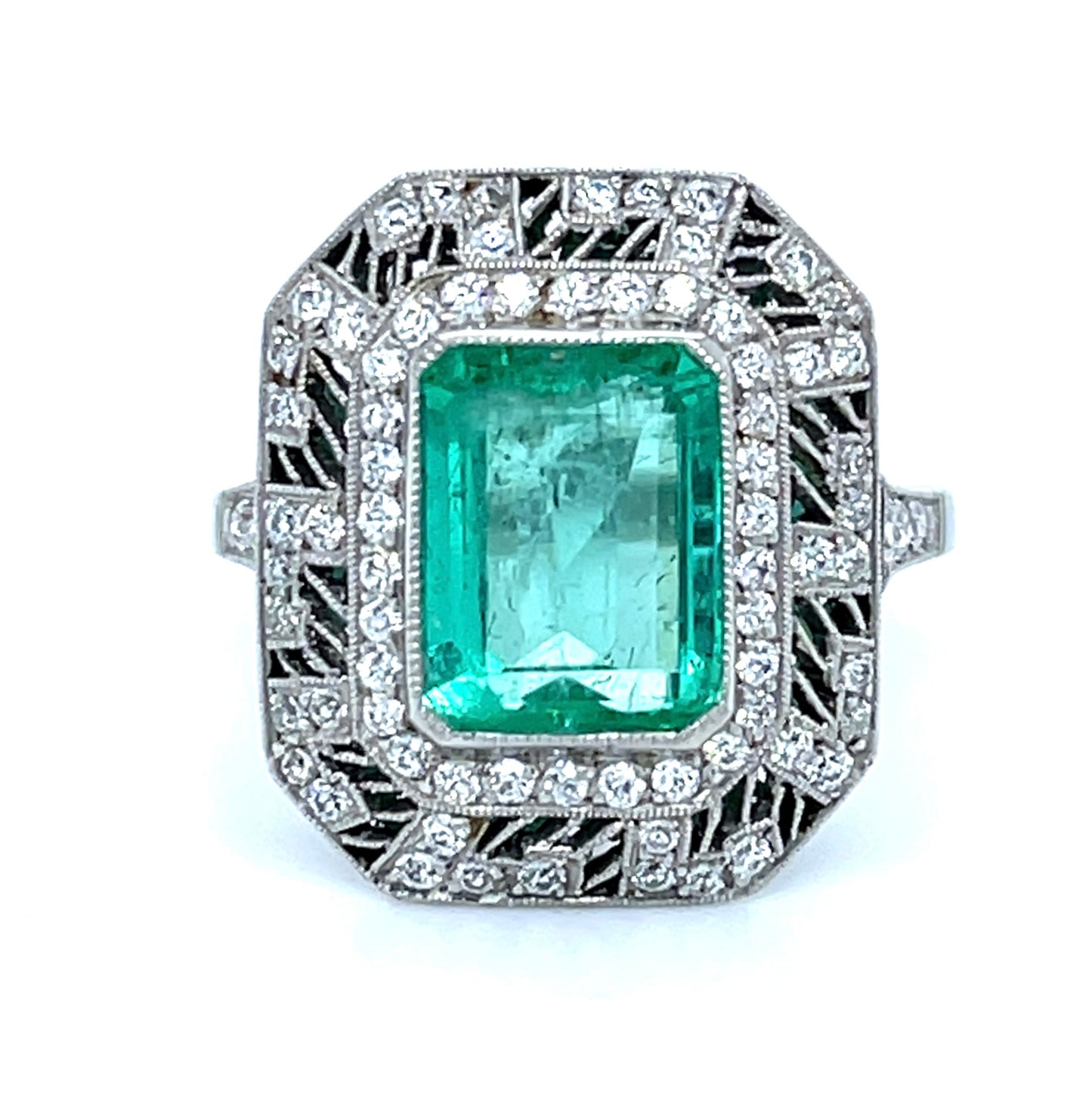 2.70ct Colombian Emerald &  0.70ctw Diamond PT Handmade Ring