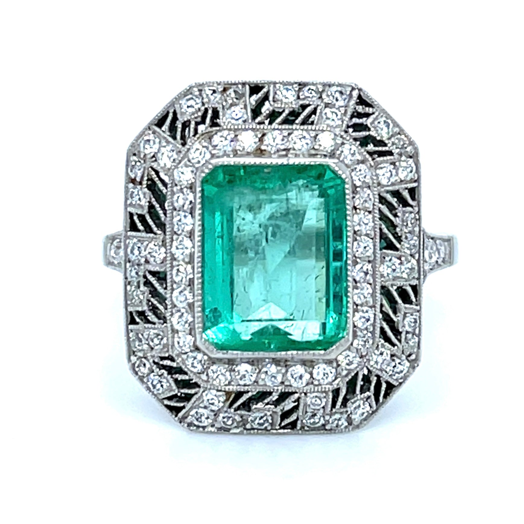 2.70ct Colombian Emerald &  0.70ctw Diamond PT Handmade Ring
