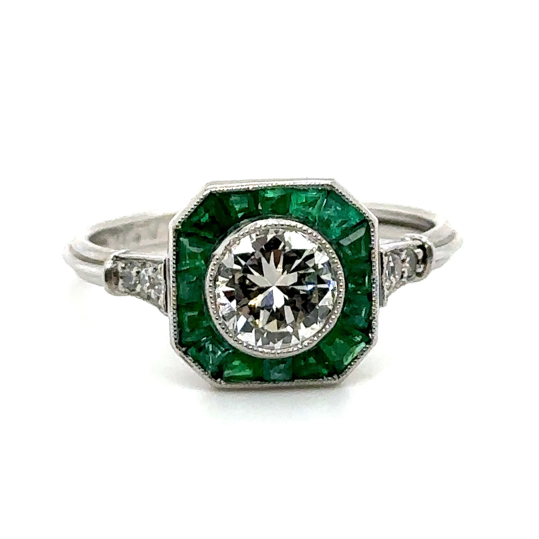 0.74ct Diamond &  0.80ctw Emerald PT  3.80gr Ring Handmade Sd-.18ct Size 7.25