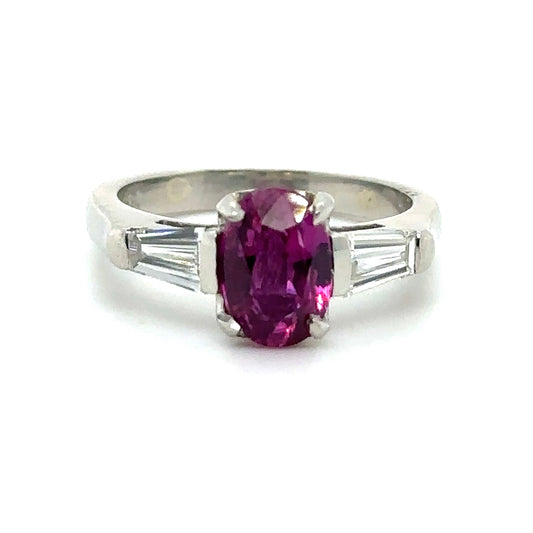 Sapphire PT  5.80gr Ring Handmade Unheated Pink Sapphire- 1.63ct. Diamond-.34