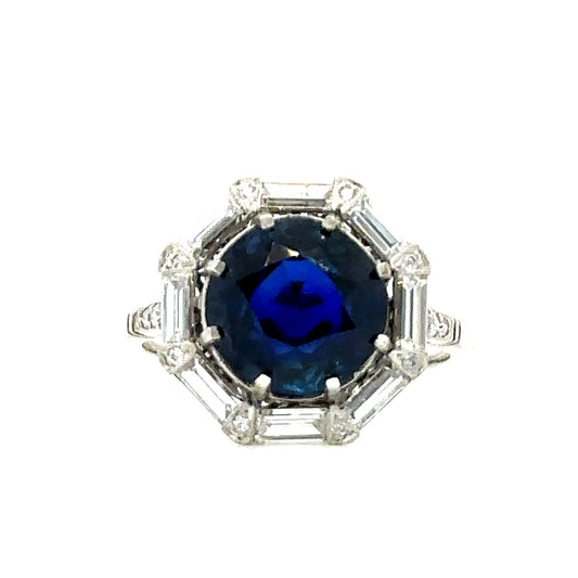 PT  5.20gr Ring Handmade Ethiopian Heated Sapphire- 4.37cts. Diamond- 1ct. Gia