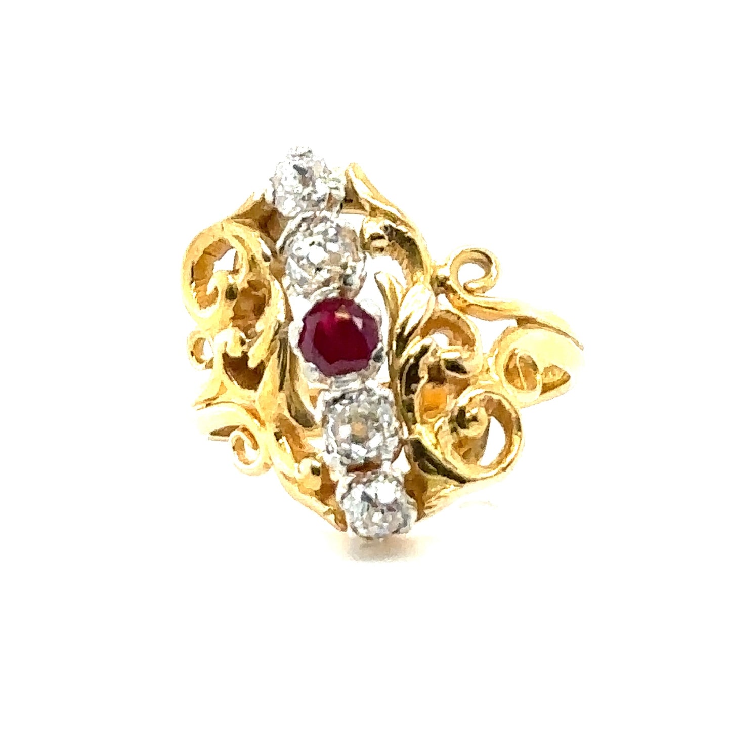 Estate  0.60ct Diamond &  0.15ctw Ruby 18KY  6.90gr Ring Circa 1915