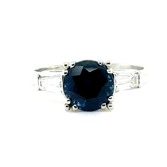 Estate  2.89ct Sapphire &  0.30ctw Diamond PT  4.60gr Ring Size 6.5