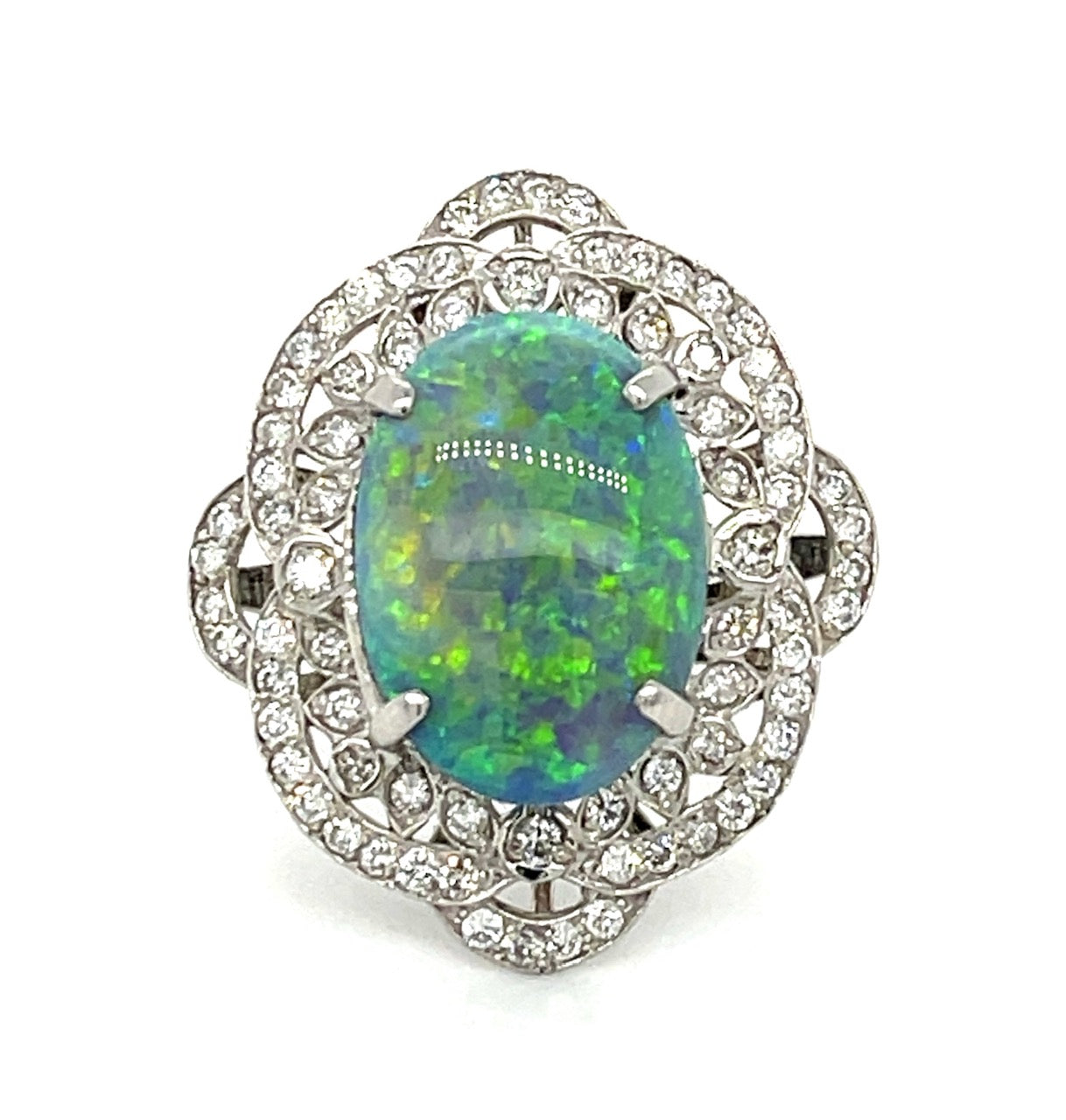6.39ct Australian  Black Opal &  0.87ctw Diamond PT  9.65gr Ring