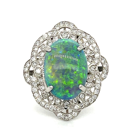 6.39ct Australian  Black Opal &  0.87ctw Diamond PT  9.65gr Ring