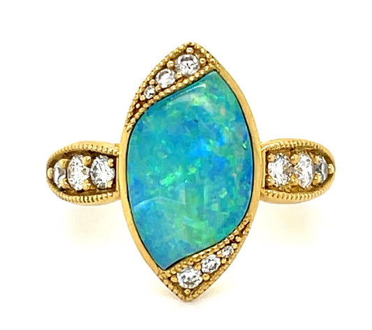 2.66ct Inlaid Opal &  0.45ctw Diamond 18KY  7.53gr Ring Designer Kabana Size 8