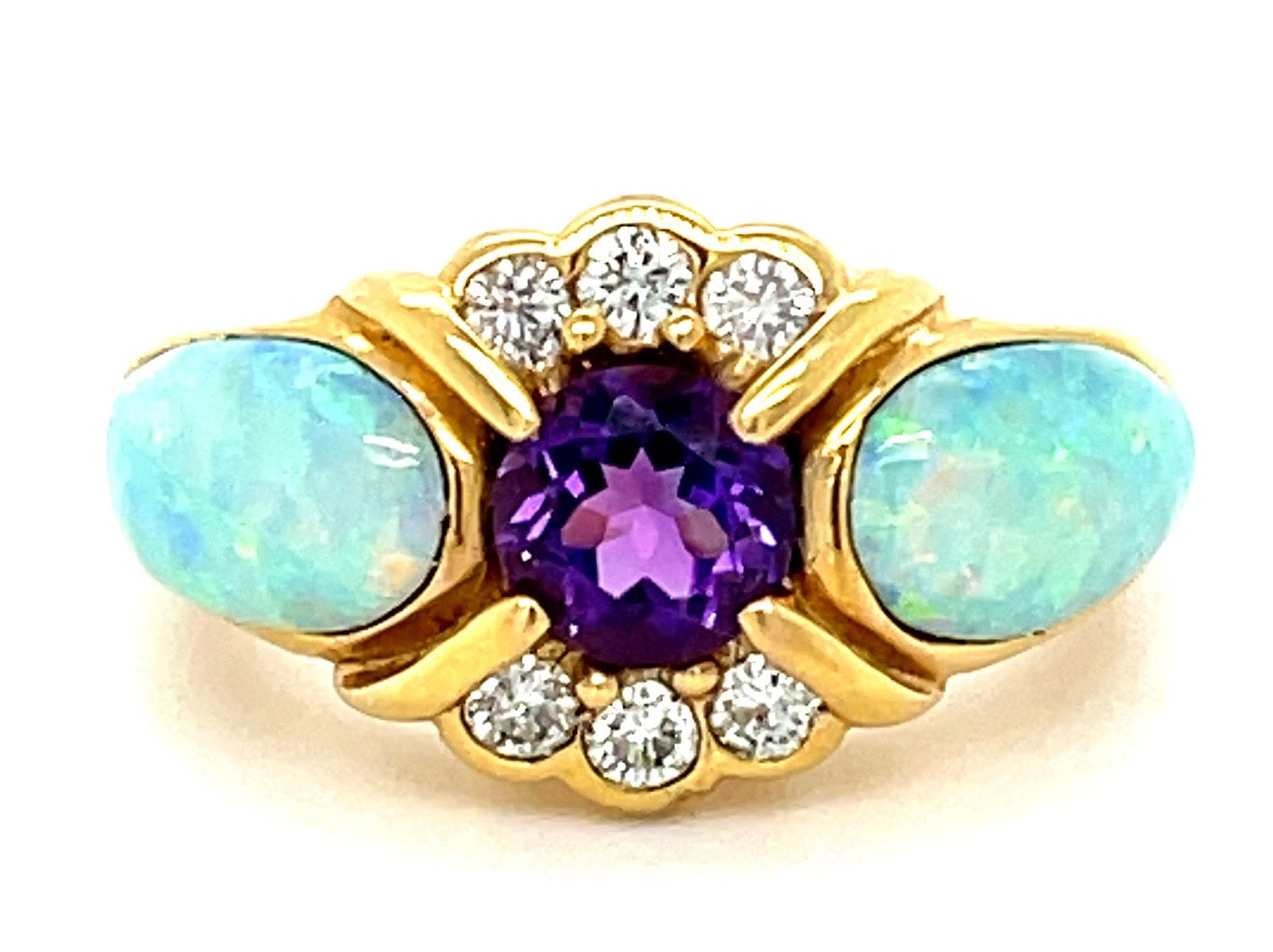 Kabana .80ct Amethyst 3.40ctw Inlaid Opal 14KY 10.88gr Ring .20ct Dia
