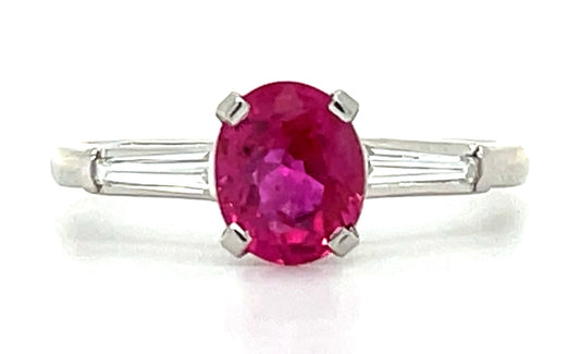 Estate  1.56ct Ruby &  0.30ctw Diamond PT  4.00gr Ring Circa 1960s Size 7.50