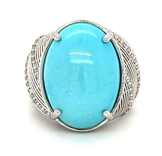 13.41ct Turquoise &  0.80ctw Diamond 18KW  12.84gr Italian Ring "zydo"