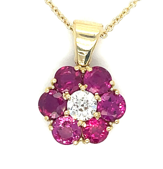 0.58ct I VS2 European Diamond 3.70ctw Ruby 18KY 4.91gr Pendant Gia 5222633075