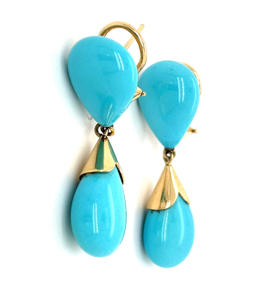Estate  38.00ct Turquoise 14KY  14.40gr Earrings Length 1.50