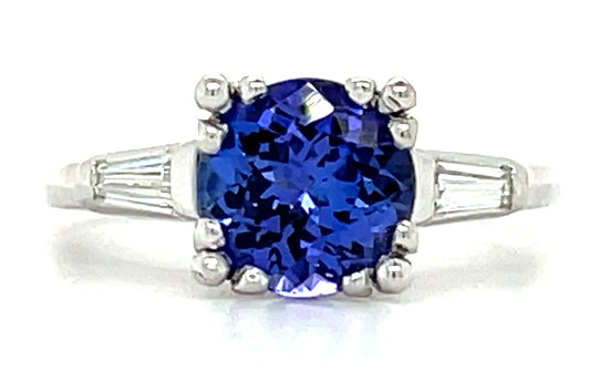 Estate  Tanzanite &  Diamond PT  5.39gr Ring Circa 1970s Size 7.25