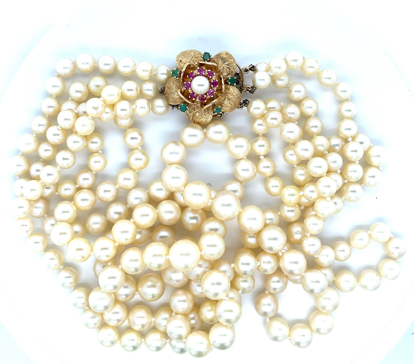 Cultured Pearl .80ct Ruby 14KY Necklace (Vintage 1960s) 120g