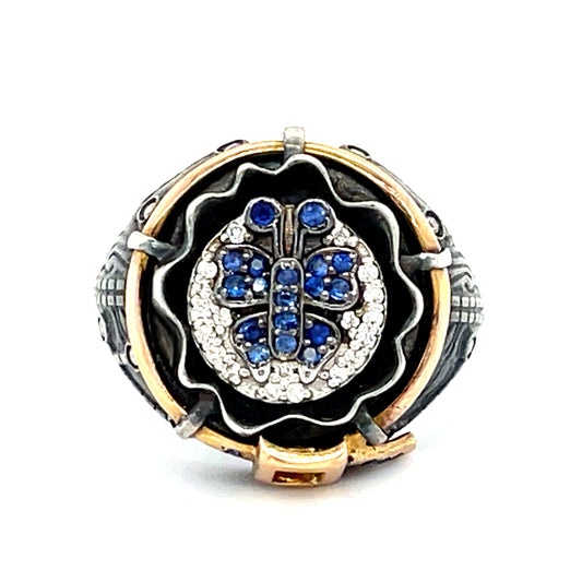 0.22ct Sapphire &  0.30ctw Diamond Silver & 18K  13.08gr Ring