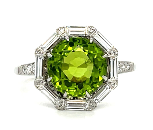 3.82ct Peridot &  1.00ctw Diamond PT  5.37gr Ring
