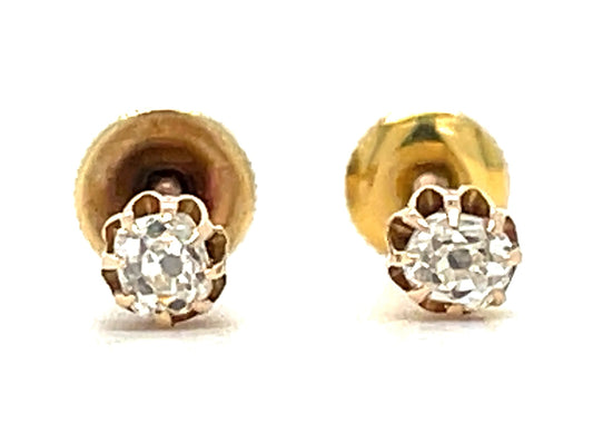 Victorian .34ct Diamond Old Mine Cut 14KY Earrings Circa 1880s