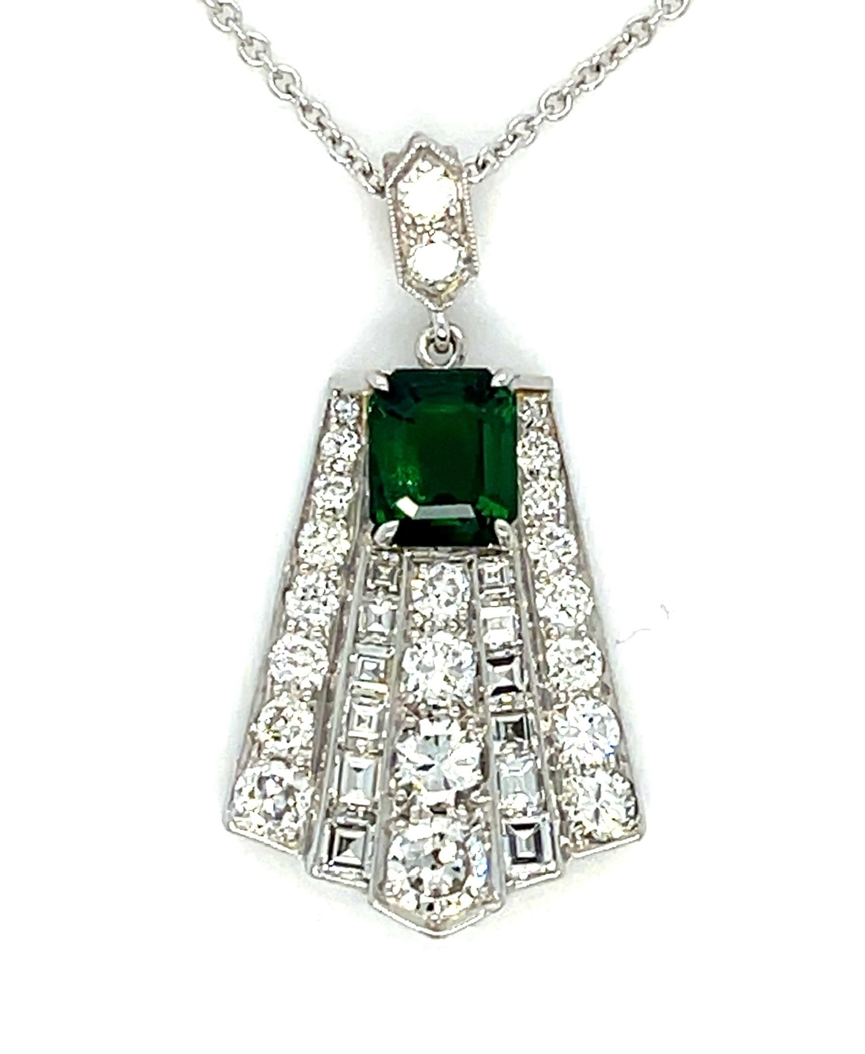 Art Deco 1.27ct Tsavorite Garnet & 2.15ctw Diamond PT Pendant Circa 1920s