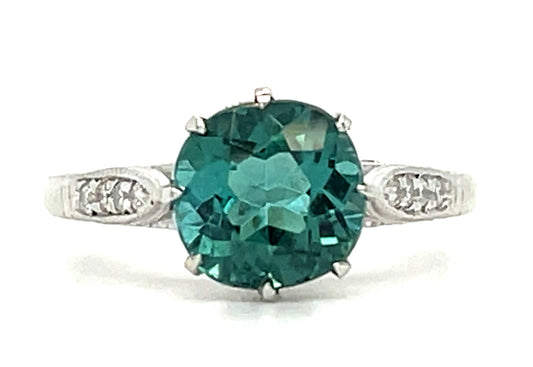1.54ct Green-blue Tourmaline &  0.40ctw Diamond PT  3.94gr Ring Size 6.50
