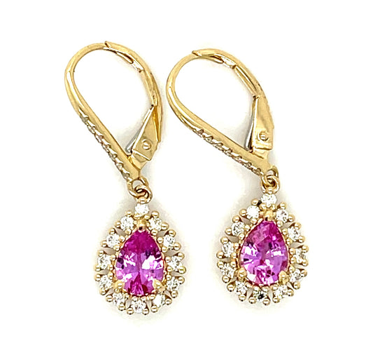 1.00ct Pink Sapphire &  0.35ctw Diamond 14KY  2.69gr Earrings