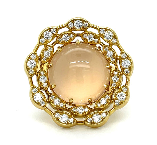 1.36ct Diamond &  10.00ctw Quartz 18KY  17.40gr Ring Size 6.50