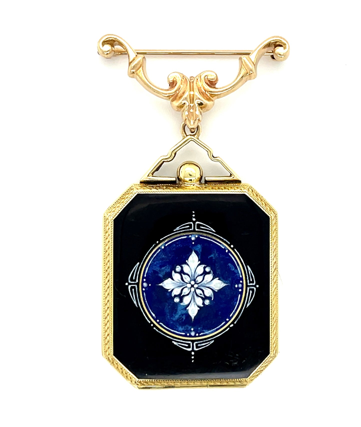 Estate  Enamel 14KY  20.63gr Art Deco Locket/pndnt Circa 1920s Length 2