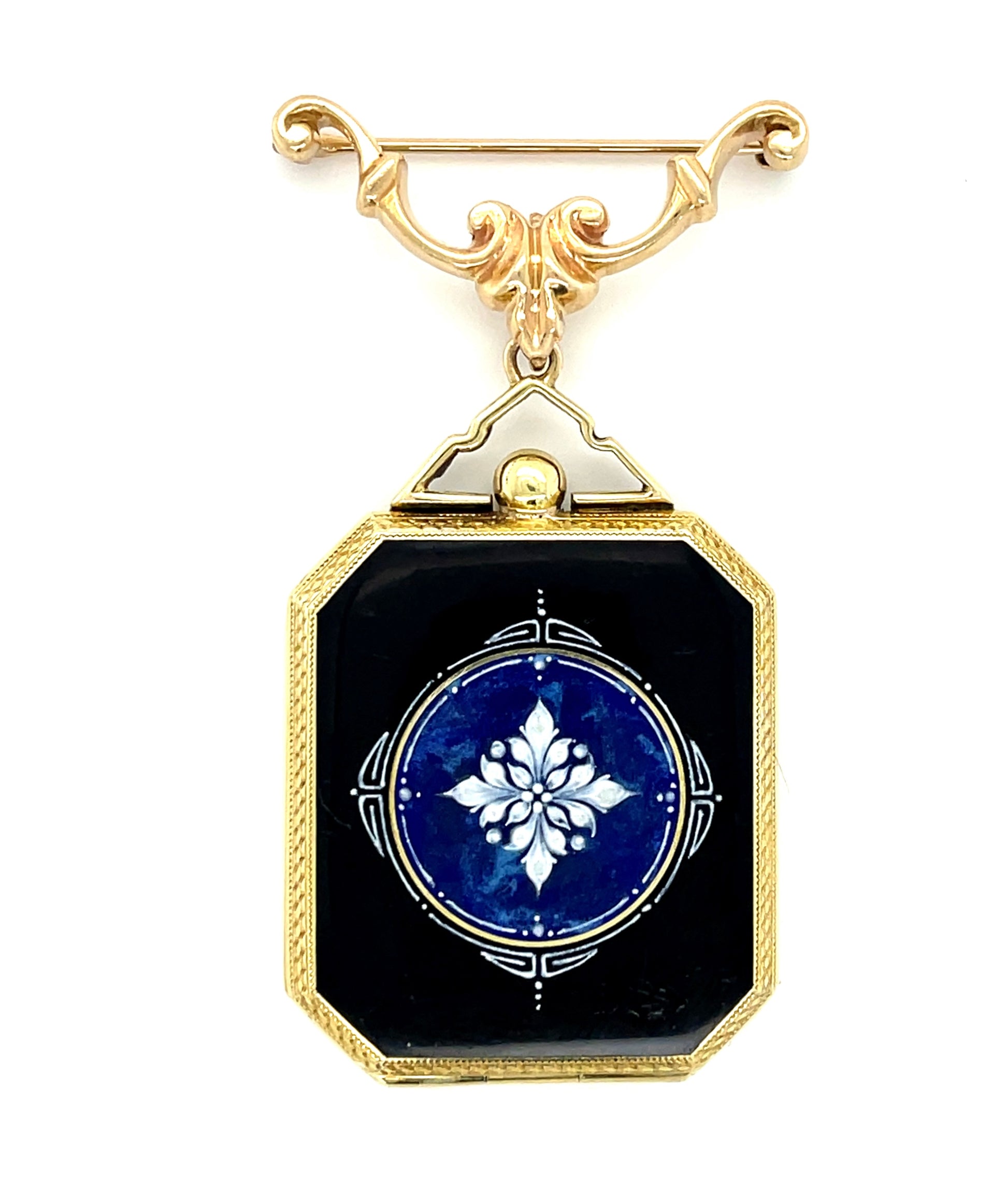 Estate  Enamel 14KY  20.63gr Art Deco Locket/pndnt Circa 1920s Length 2