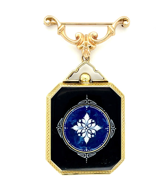 Estate  Enamel 14KY  20.63gr Art Deco Locket/pndnt Circa 1920s Length 2
