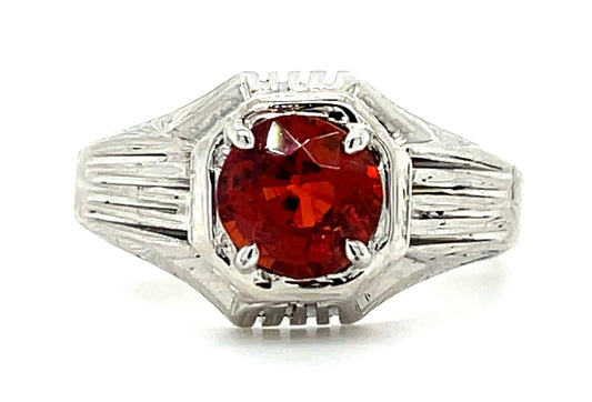 1.79ct Spessartite Garnet 18KW 6.83gr Art Deco Ring Mens Circa 1930s