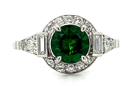 1.08ct Tsavorite Garnet &  0.76ctw Diamond PT  3.32gr Ring Size 7.50