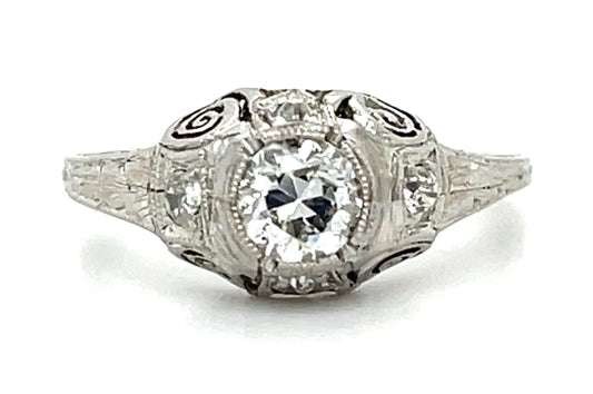 Art Deco .38ct Euro Dia Platinum Ring (Antique 1920s)