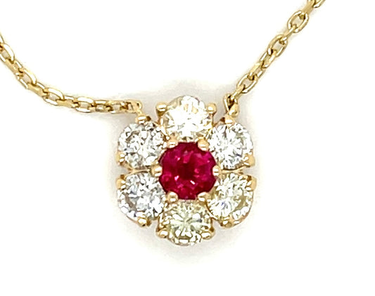 0.24ct Ruby &  1.12ctw Diamond 14KY  4.22gr Pendant Length 17