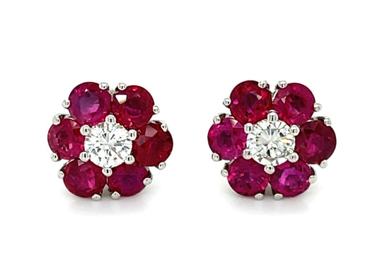 4.63ct Ruby &  0.70ctw Diamond 14KW  4.75gr Earrings Length .50