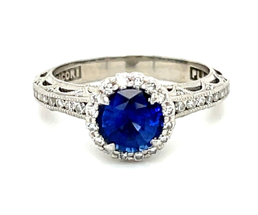 1.08ct Sapphire &  0.48ctw Dia PT  5.94gr Estate Ring Signed Tacori Size 5.50