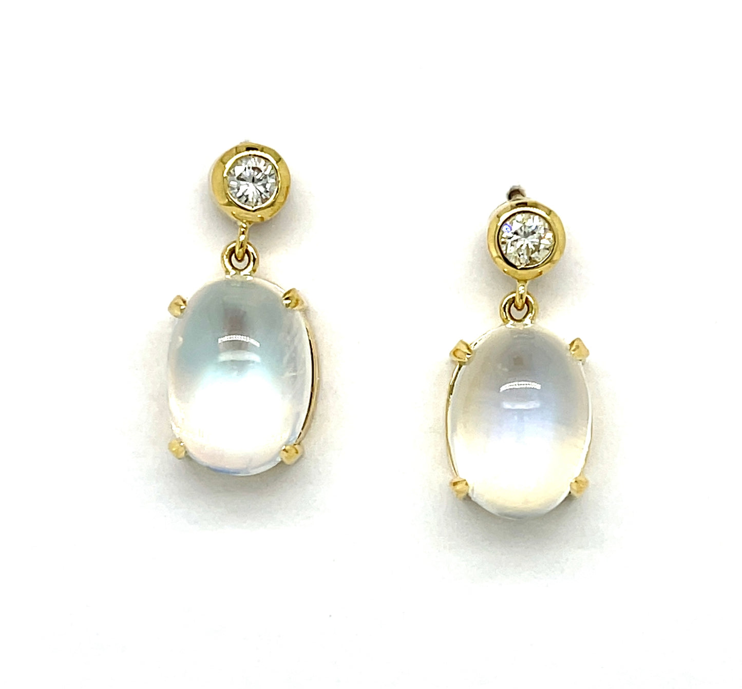 11.97ct Moonstone &  0.35ct Diamond 14KY Earrings Handmade Moonstones with sheen