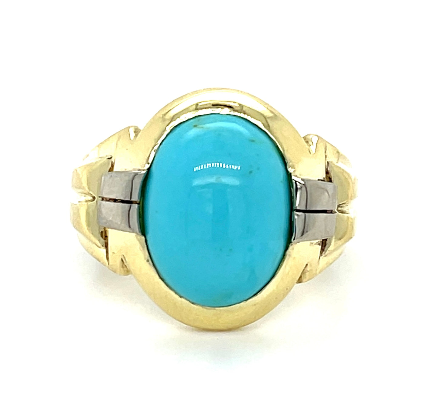 Art Deco Turquoise 14KY 2 Tone Gold 11.07gr Art Deco Ring Circa 1920s Size 9.50