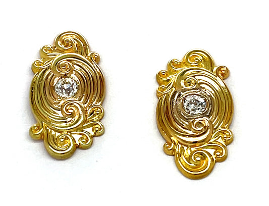 Art Nouveau 0.30ct Diamond 14KY Earrings (c:1900s) Shreve & Co. Length 7/8