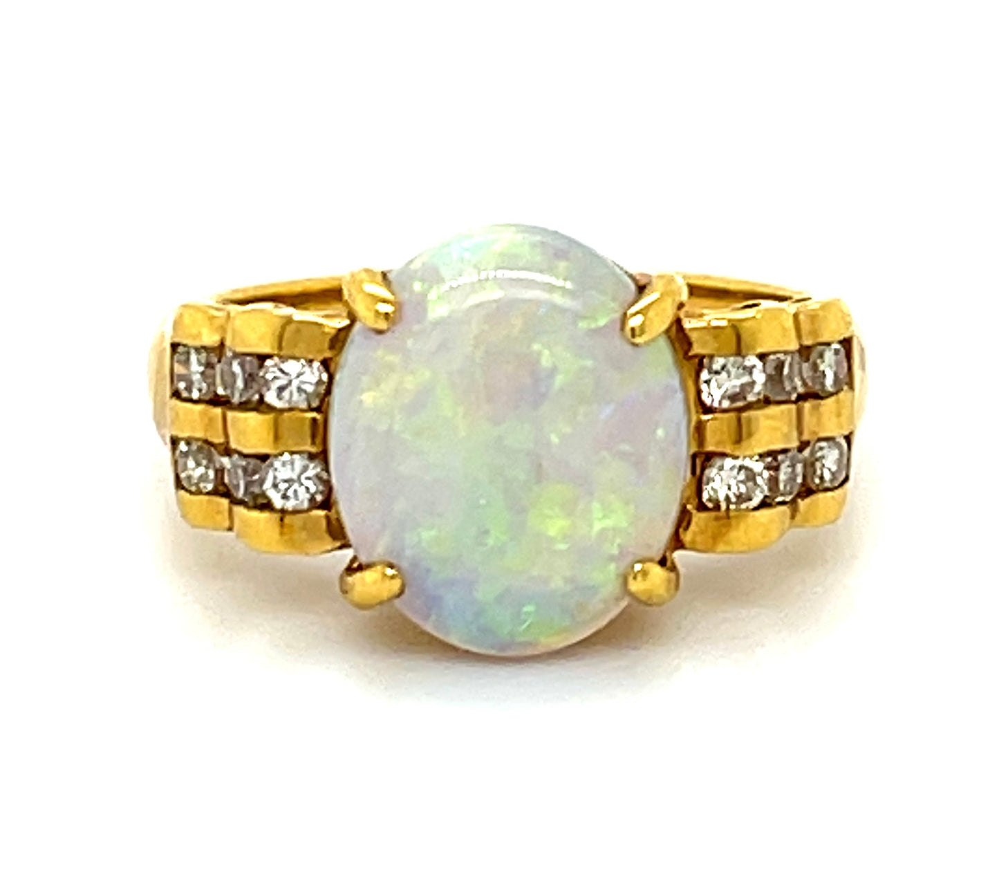 2.00ct Australian  Opal &  0.36ctw Diamond 18KY  4.66gr Ring Size 6