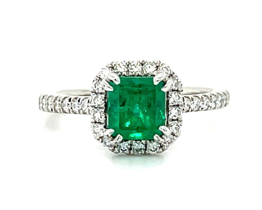 0.82ct Emerald &  0.52ctw Diamond 14KW  2.60gr Ring Size 5.25