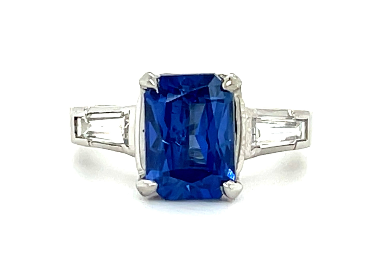 3.00ct Ceylon Sapphire &  0.40ctw Diamond PT  6.90gr Estate Ring 1960s