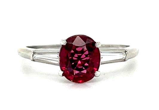 1.46ct Spinel &  0.30ctw Diamond PT  3.40gr Estate Ring Size 6.50