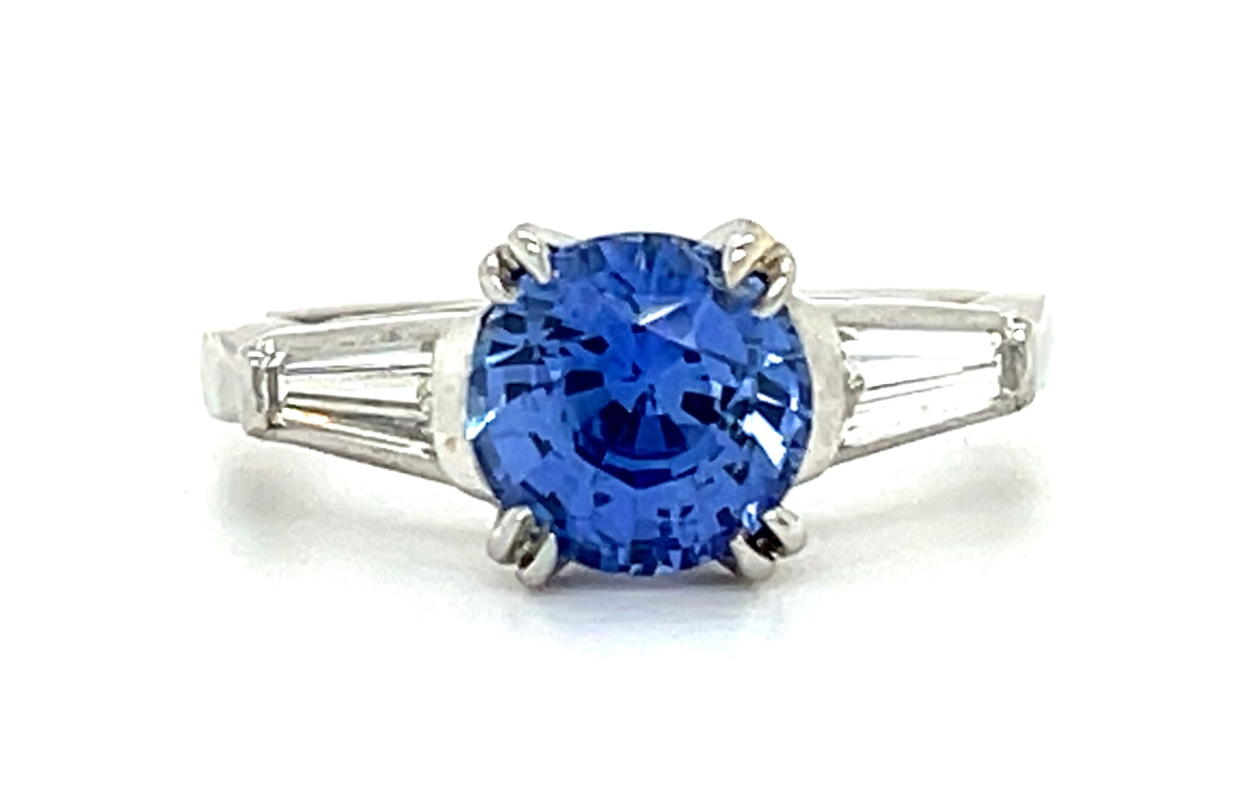 1.63ct Sapphire &  0.36ctw Diamond PT  4.60gr Ring Circa 1960s Size 5.50