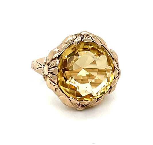 Arts & Crafts 10.00ct Citrine 14KY  10.16gr Ring Circa 1915 Stamped W.h.